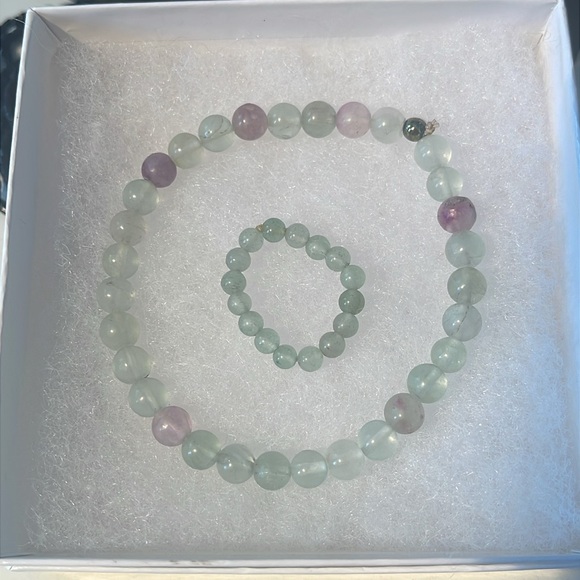 Flourite 6mm Natural Stone Stretch Bracelet and Ring set - Picture 3 of 5